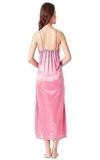 FlyNery Women's Nightgown Nighty 2 Piece Set of Sleepwear and Nightwear Nightdress Satin Nighty Solid Maxi Length Nighty with Robe (X-Large, Pink)