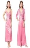 FlyNery Women's Nightgown Nighty 2 Piece Set of Sleepwear and Nightwear Nightdress Satin Nighty Solid Maxi Length Nighty with Robe (X-Large, Pink)