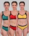 Yana Women Yellow, Green, Red Self Design Cotton Blend Set Of 3 Bra And Panty (36)
