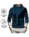 Ausk Printed Full Sleeve Hooded Tshirt For Men ( Color- Teal Blue & Black)
