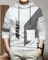 Ausk Printed Full Sleeve Hooded Tshirt For Men (Color- White & Grey) Non Returnable