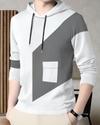 Ausk Printed Full Sleeve Hooded Tshirt For Men (Color- White & Grey) Non Returnable