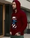 Ausk Men's Printed Full Sleeve Hooded Tshirt(Cotton Blend Fabric)(Maroon)