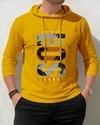 Ausk Men's Printed Full Sleeve Hooded Tshirt/Graphic printed tshirt for men(Cotton Blend)(Mustard) Non Returnable
