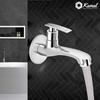 Kamal Full Brass Long Body Bib Cock Tap with Wall Flange Wall Mounted Chrome Finish Silver (Pack of 1)