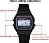 Acnos Brand Digital Black Vintage Square Dial Unisex Wrist Watch for Men Women Pack Of 1 (WR-BLACK)