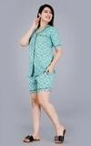 Mintmarie Women's Rayon Star Printed Green Shirt & Shorts Set-S