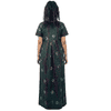 KAVZ 100% Cotton Gown Nighty Round Neck Half Sleeve Maxi Length Tie-Dye & Shibori Regular Fit Pull On Dark Green Size M