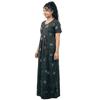 KAVZ 100% Cotton Gown Nighty Round Neck Half Sleeve Maxi Length Tie-Dye & Shibori Regular Fit Pull On Dark Green Size M