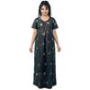 KAVZ 100% Cotton Gown Nighty Round Neck Half Sleeve Maxi Length Tie-Dye & Shibori Regular Fit Pull On Dark Green Size M