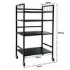 Livzing 4 Tier Multipurpose Metal Storage Shelf Organizer - Serving Trolley - Black