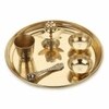 Dokchan Traditional Handcrafted Brass Puja Thali Aarti Bartan Plate Set of 6 Piece for Mandir Pooja Room Home Temple (Size 7 Inch | Color | Golden)