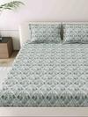 Mafatlal King Size Bedsheet Set, 100% Cotton Percale, 186 TC, 108 x 108 Inches, Elegant Jacquard Weave Print, Soft & Durable Fabric, Includes 2 Pillow Covers, Perfect for All-Season Use (Light green, dark green, navy blue and white)