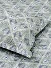 Mafatlal King Size Bedsheet Set, 100% Cotton Percale, 186 TC, 108 x 108 Inches, Elegant Jacquard Weave Print, Soft & Durable Fabric, Includes 2 Pillow Covers, Perfect for All-Season Use (Light green, dark green, navy blue and white)