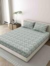 Mafatlal King Size Bedsheet Set, 100% Cotton Percale, 186 TC, 108 x 108 Inches, Elegant Jacquard Weave Print, Soft & Durable Fabric, Includes 2 Pillow Covers, Perfect for All-Season Use (Light green, dark green, navy blue and white)