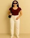 SANVALI SALONI Women  Ribbed Short Sleeve Top | Slim Fit Scoop Neck T Shirt | Casual Stretchy Basic Tee for Everyday Wear | Soft Knit Fitted Blouse Pack of 2 White & Brown XL