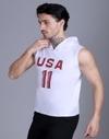 URBAN WARMS Men's Workout Hooded Vest| Sleeveless Bodybuilding Gym Vest | Lightweight Fitness for Men-White