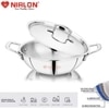 NIRLON Smart Triply Stainless Steel Deep Kadai with Stainless Steel Lid | 24cm | Silver (Induction and Gas Stove Friendly)