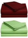 N G Products Combo Pack of 2 Satin Double Bedsheets, Satin Stripes/Lining Stripes Double Bedsheets with 4 Pillow Covers, Color- Maroon & Parrot