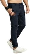 AD & AV Men Dark Blue Solid Synthetic Single Casual Trousers