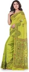 Desh Bidesh Saree For Women  Handloom Bengal Handloom Women Green Printed Pure Cotton Regular Saree (Free Size)