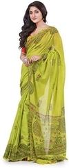 Desh Bidesh Saree For Women  Handloom Bengal Handloom Women Green Printed Pure Cotton Regular Saree (Free Size)