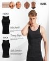 RUBS Men's Slimming Body Shaper Vest | Abs & Abdomen Compression Shirt | Stretchable Tummy Tucker Undershirt (1-White & 2-Black, Size: L, Pack of 3)