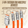Umake 3-in-1 Multi Charging Cable | Nylon Braided | 1M (Orange) | for Samsung S25/S24, iPhone 16/15, OnePlus 13, Redmi Note 14, Vivo V40 | 3 Months Warranty | BIS Certified
