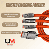 Umake 3-in-1 Multi Charging Cable | Nylon Braided | 1M (Orange) | for Samsung S25/S24, iPhone 16/15, OnePlus 13, Redmi Note 14, Vivo V40 | 3 Months Warranty | BIS Certified