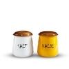 ARTISTIC INDIAN CRAFTS Jar For Kitchen Storage With Wooden Lid | Air-Tight Kitchen Containers For Storage | Multipurpose Jar For Turmeric Powder and Salt | 300ml | White & Yellow |