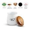 ARTISTIC INDIAN CRAFTS Jar For Kitchen Storage With Wooden Lid | Air-Tight Kitchen Containers For Storage | Multipurpose Jar For Turmeric Powder and Salt | 300ml | White & Yellow |