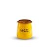 ARTISTIC INDIAN CRAFTS Jar For Kitchen Storage With Wooden Lid | Air-Tight Kitchen Containers For Storage | Multipurpose Jar For Turmeric Powder and Salt | 300ml | White & Yellow |