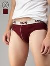 ONN Men Pack Of 2 Maroon Pure Cotton Basic Briefs