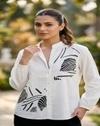 DESIGNALLY Women White Zebra Print Shirt