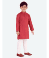 Pro-Ethic Style Developer Ethnic Wear Silk Red Kurta Pajama Set for Kids and Boys
