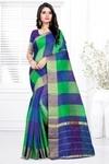 Ruhabs Women Blue Woven Cotton Blend Saree