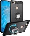 Unistuff Back Case Cover for Oppo F9 Pro with Magnetic Kickstand | Premium Matte Finish | Camera Bump Protection | Rubberized Ring Cover - Night Black, 76338