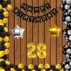 Acril Happy Birthday Black Letters with 30 Metallic Gold, Silver & Black Balloon-28 yr