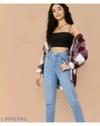 SOMATIC Fashionable Ribbed Cami Crop Top for Women | Trendy Designer Sleeveless Top | Slim Fit Casual Wear | Solid Pattern | Black | XL
