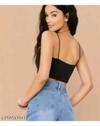 SOMATIC Fashionable Ribbed Cami Crop Top for Women | Trendy Designer Sleeveless Top | Slim Fit Casual Wear | Solid Pattern | Black | XL