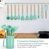 Wolblix 12Pcs Silicone Cooking Kitchen Utensils Set with Holder,Wooden Handles Cooking Tool,BPA Free,Non Toxic Turner Tongs Spatula Spoon Kitchen Gadgets Set for Nonstick Cookware (Green)