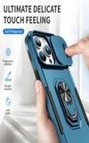 SHIELDTECH Back Cover Case Compatible for Apple iPhone 15 Pro Max with Slide Camera Cover & Rotated Ring Stand | Military Grade Mobile Phone Cover Case for Apple iPhone 15 Pro Max (Blue)