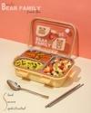 Seboncare Bear Family Stainless Steel 3 Compartment Lunch Box For Office, School, Travelling with Chopstics Pair and Spoon - Yellow
