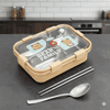 Seboncare Bear Family Stainless Steel 3 Compartment Lunch Box For Office, School, Travelling with Chopstics Pair and Spoon - Yellow