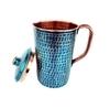 Rastogi Handicraft Pure Copper Jug - 2 Glass Outer Hammerd Firozi Paint Work Drink ware Set