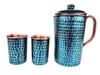Rastogi Handicraft Pure Copper Jug - 2 Glass Outer Hammerd Firozi Paint Work Drink ware Set