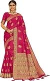 Ashika Women Pink Woven Pure Silk Saree with Blouse Piece