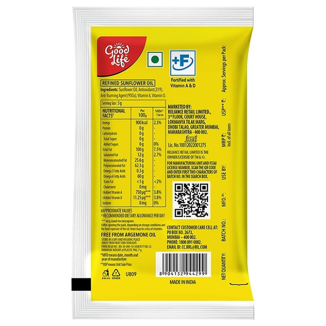 Good Life Refined Sunflower Oil 820G