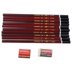 Nataraj 621 Pencil with One Eraser and Sharpener (Pack of 10)