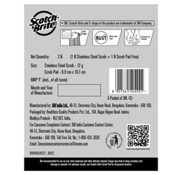 Scotch-Brite Stainless Steel Scrub and Scrub Pad (1pc + 1 pcs) (6.9 cm x 10.1 cm) 2